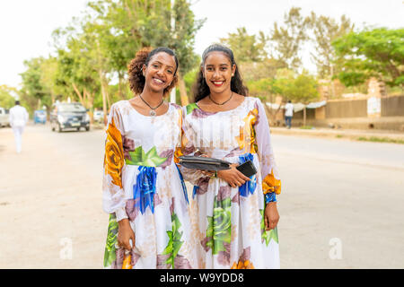 Mekele, Ethiopia - April 28, 2019: Happy ethiopian beautiful woman’s, university students on Mekele street, second largest city in Ethiopia, Africa Stock Photo