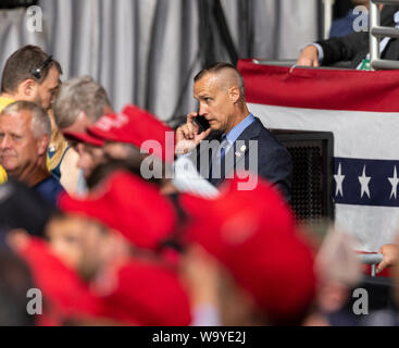 Manchester, NH - August 15, 2019: Former campaign manager of President Donald Trump Corey Lewandowski attends MAGA rally at Southern New Hampshire University Stock Photo