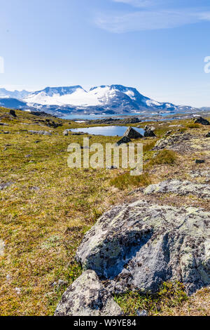 View Krossbu glacier Smorstabbrean from Sognefjellshytta along National scenic route Sognefjellet between Skjolden and in Western Norway. Stock Photo