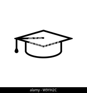 Education, graduation hat line icon in flat style Stock Vector