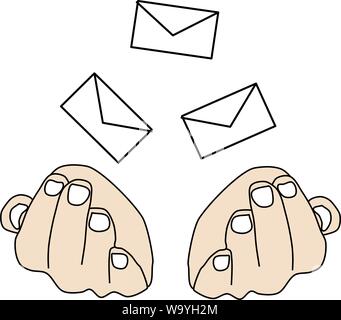 Letters fall to hands. Color illustration Stock Vector