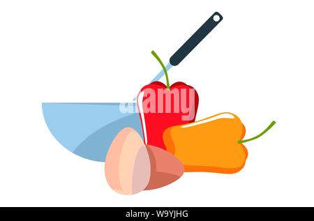 bowl pepper and eggs preparation cooking vector illustration Stock ...
