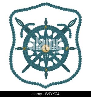 Compass steering wheel and sword aua old ropes Stock Photo
