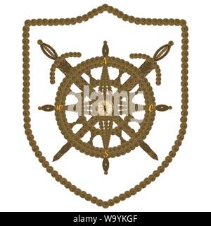 Compass steering wheel and sword aua old ropes Stock Photo