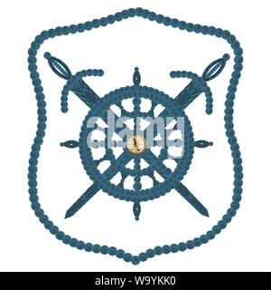 Compass steering wheel and sword aua old ropes Stock Photo