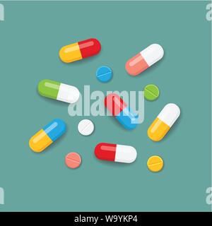 Pills icons in various colors. Vector illustration Stock Vector