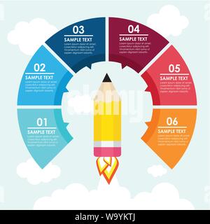 Pencil rocket info-graphic in the sky. Vector Illustration Stock Vector