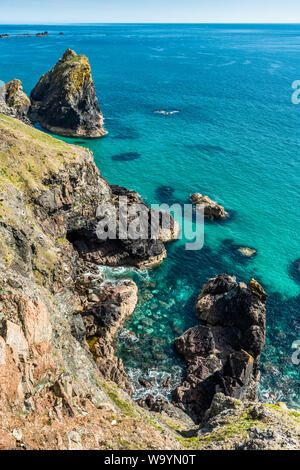 Dramatic coastal scenery at Kynance Cove on the Lizard peninsula in southern Cornwall, England, United Kingdom. Stock Photo