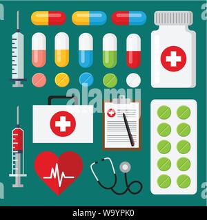 Set of flat Medical icons. Vector illustration. Stock Vector