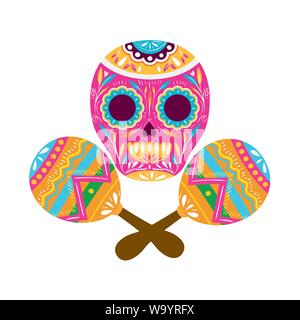 mexican skull with maraca isolated icon Stock Vector