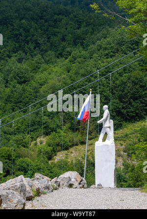 VAGLI SOTTO, LUCCA, ITALY AUGUST 8, 2019: A white marble statue of Vladimir Putin in the Park of Honour and Dishonour near Vagli Lake, Garfagnana. Stock Photo