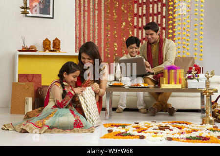 Family celebrating Diwali Stock Photo