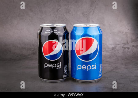 Krasnoyarsk, Russia February 23, 2020: Pepsi-fragment of the brand label on  the bottle close-up on a black background, vertical photo Stock Photo -  Alamy