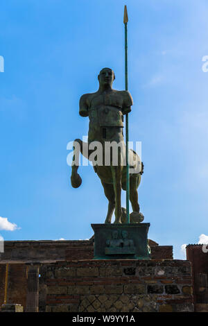 Pompeii, Italy statue of Centaur. Modern statue by Polish sculptor Igor Mitoraj on the forum of the archaeological site of the ancient Roman city. Stock Photo