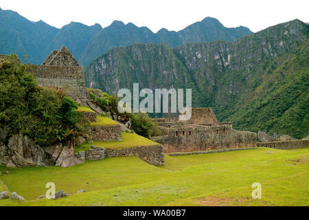 Inside the Machu Picchu Ancient Inca Citadel on the Mountainside of Cusco Region, Peru, South America Stock Photo