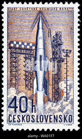 Launch of Soviet space rocket postage stamp Czechoslovakia