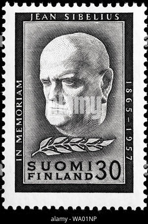 Jean Sibelius (1865-1957), Finnish composer, violinist, postage stamp, Finland, 1957 Stock Photo