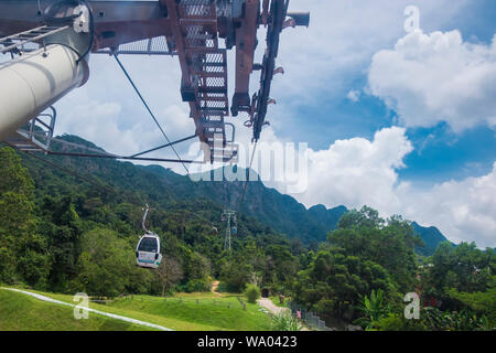 The cable car, Skycab that goes up the Gunung Machinchang mountain in Langkawi, Kedah, Malaysia. Stock Photo