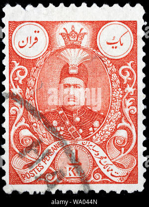 Mohammad Ali Shah Qajar (1872-1925), Shah of Persia, postage stamp, Iran, 1908 Stock Photo