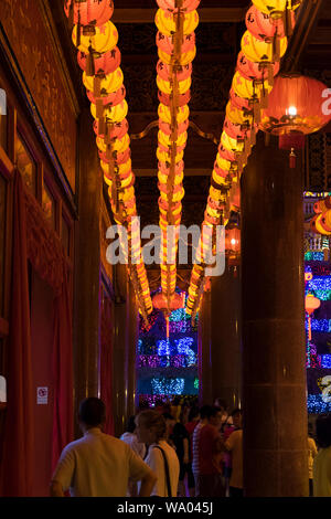 The extensive, over the top lighting at the famed Kek Lok Si Chinese temple in George Town, Penang, Malaysia. The temple puts on the amazing light sho Stock Photo