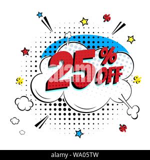 Comic lettering 25 percent off SALE in the speech bubble comic style flat design. Stock Vector