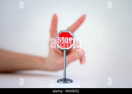 Toy stop traffic sign with rabbit ears Stock Photo