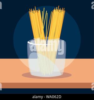 fresh traditional spaghetti in container of glass vector illustration design Stock Vector