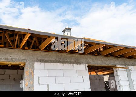 Roof trusses covered with a membrane on a detached house ...