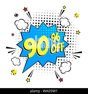 Comic lettering 90 percent off SALE in the speech bubble Stock Vector