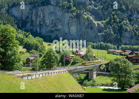 Wengernalpbahn railway, Lauterbrunnen, Bernese Oberland, Switzerland, Europe Stock Photo