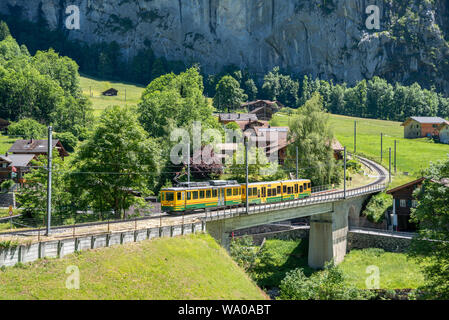 Wengernalp railway, Lauterbrunnen, Bernese Oberland, Switzerland, Europe Stock Photo