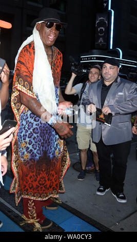 August 15, 2019.Dennis Rodman attend Sapphire Times Square Grand opening to benfit the Sapphire Foundation for Prostate Cancer with Casino Night for A Cause at 52nd and Broadway in New York. August 15, 2019 Credit: RW/MediaPunch Stock Photo