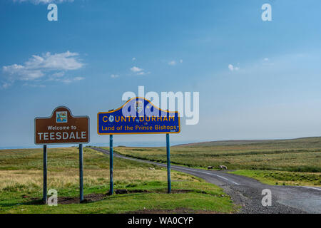 The Yorkshire border with County Durham on the moors above Teesdale. Stock Photo