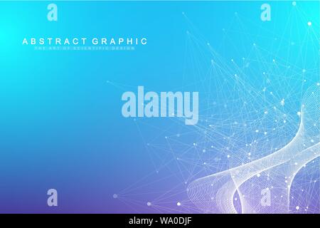 Geometric abstract background with connected line and dots. Network and connection background for your presentation. Graphic polygonal background Stock Vector