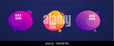 Abstract liquid shape. Fluid design. Light and bright gradient color waves with geometric lines, dots isolated on dark background. Vector illustration Stock Vector