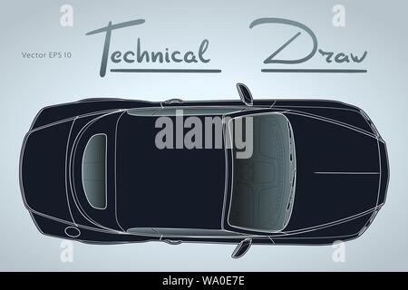 Car from top view vector. Flat design auto. Stock Vector