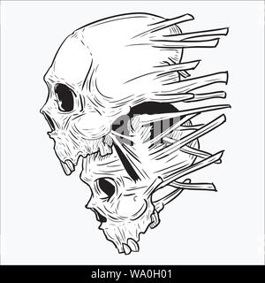 Vintage Sketch of Human Skull for Tattoo Design Stock Vector  Illustration  of death fear 70532417