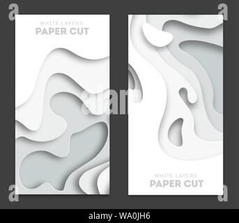 Vertical white banners with 3D abstract background, white paper cut shapes. Vector design layout for business presentations, flyers, posters and Stock Vector