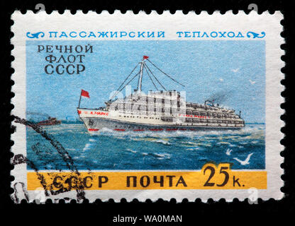 Passenger ship Karl Marx, River fleet, postage stamp, Russia, USSR, 1960 Stock Photo