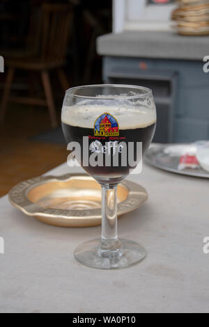 Lillo, Belgium, 11 August 2019, Belgium beer, Leffe Brown is 6.5 degrees strong, made with dark malt, candy sugar and yeast, and is on the sweet side. Stock Photo