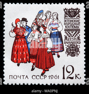 Estonian national costumes, postage stamp, Russia, USSR, 1961 Stock Photo