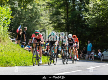 Bosdarros, France - July 19, 2019: The Dutch female cyclist Demi Vollering of  Parkhotel Valkenburg Team in the peloton, is riding in Bosdarros during Stock Photo