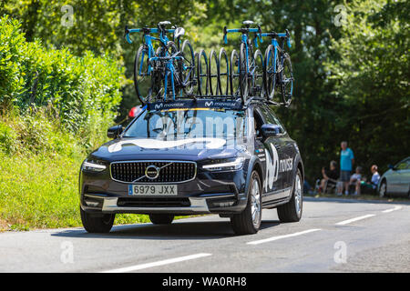 Bosdarros, France - July 19, 2019: The car of feminine Team Movistar drives in Bosdarros during La Course by Le Tour de France 2019 Stock Photo