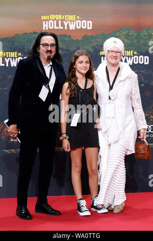 George DiCaprio, his wife Peggy Ann Farrar and niece Normandie attending the 'Once Upon a Time ... in Hollywood' premiere at the CineStar Sony Center Potsdamer Platz on August 1, 2019 in Berlin, Germany. Stock Photo