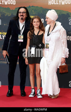 George DiCaprio, his wife Peggy Ann Farrar and niece Normandie attending the 'Once Upon a Time ... in Hollywood' premiere at the CineStar Sony Center Potsdamer Platz on August 1, 2019 in Berlin, Germany. Stock Photo