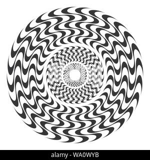 Hypnotic rosette of wavy lines. Flat geometric ornament. Round seamless pattern. Stock Vector
