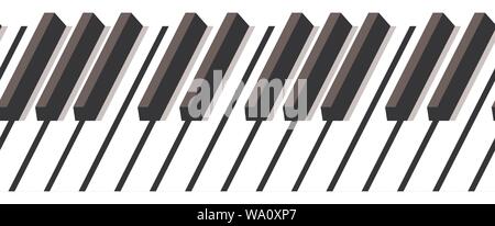 Black and white horizontal piano keyboard. Horizontal seamless pattern. For background, wide screensavers for your fantastic flight. Stock Vector