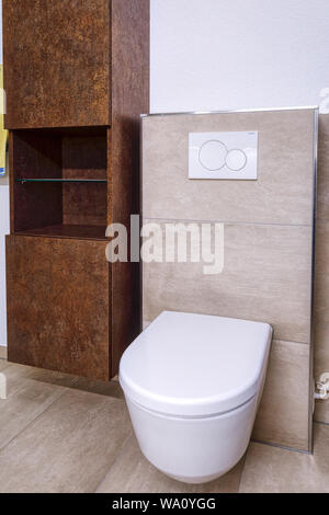 Interior of a modern bathroom with brown furniture, washroom Stock Photo