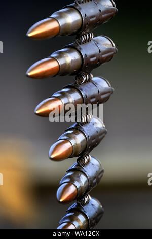 7.92 mm Mauser rifle rounds linked to be used in German world war two MG34 machine gun. Stock Photo