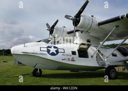 The Consolidated PBY Catalina, also known as the Canso in Canadian service, is an American flying boat, and later an amphibious aircraft of the 1930s Stock Photo